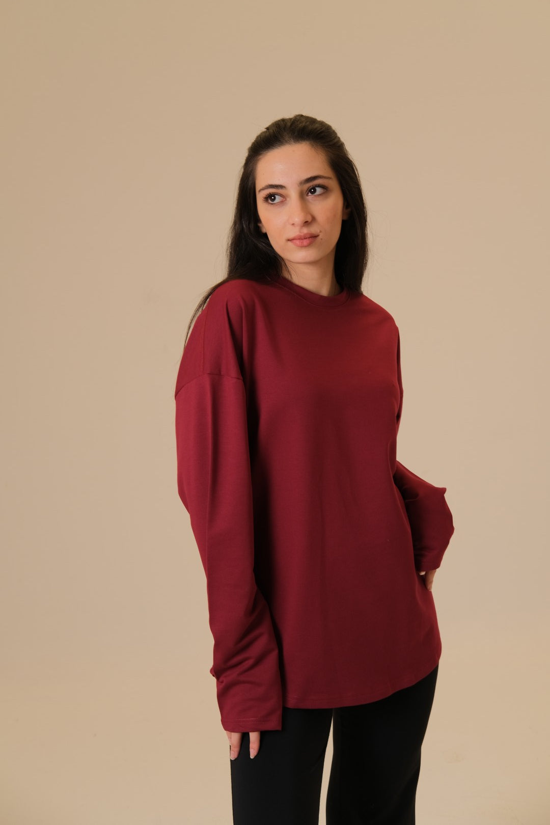 Coreline Long Sleeves Tee- Maroon