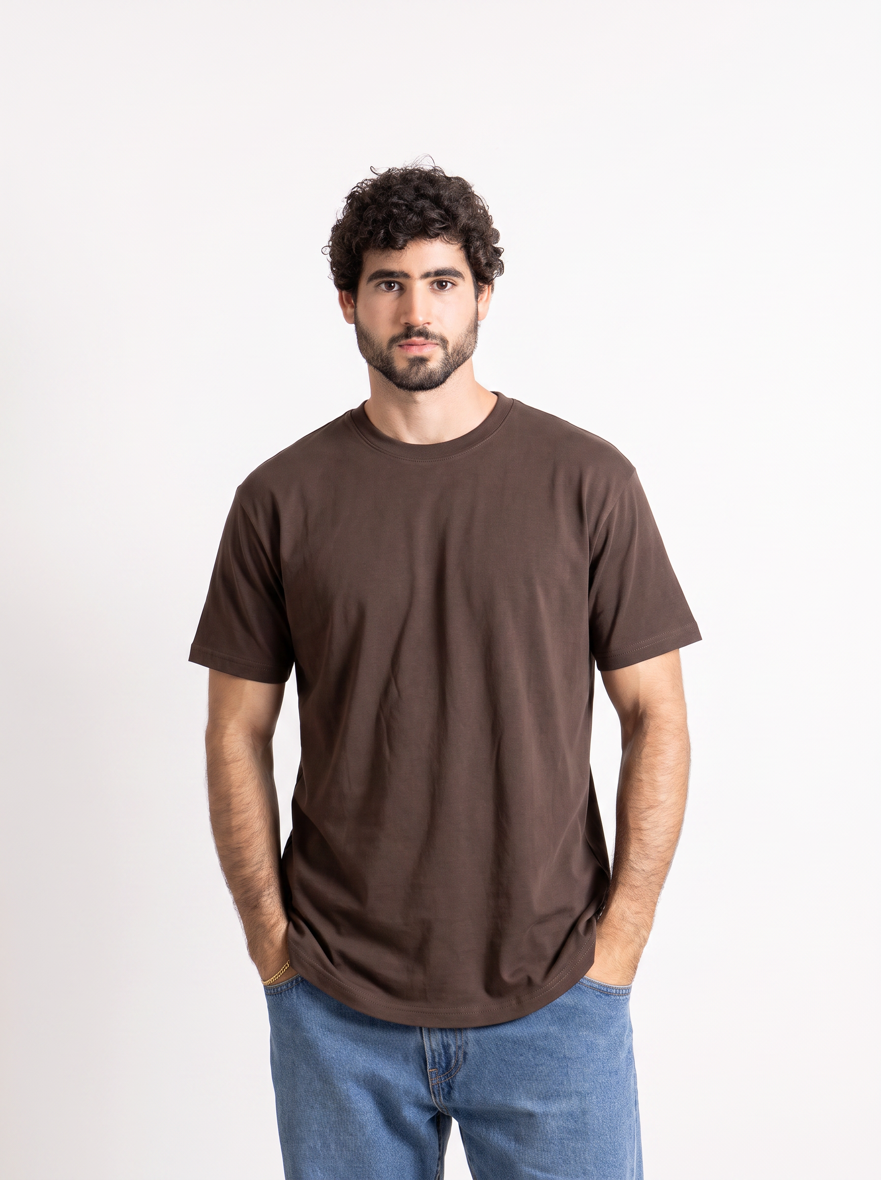 Coreline Half Sleeves Tee - Brown, front fit