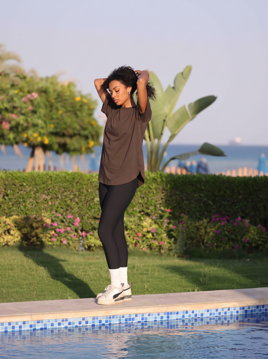 Coreline Half Sleeves Tee - Brown, styled look