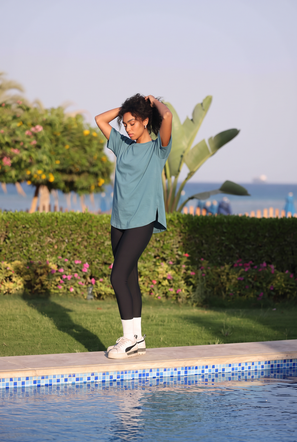 Coreline Half Sleeves Tee - Soft Teal, styled look