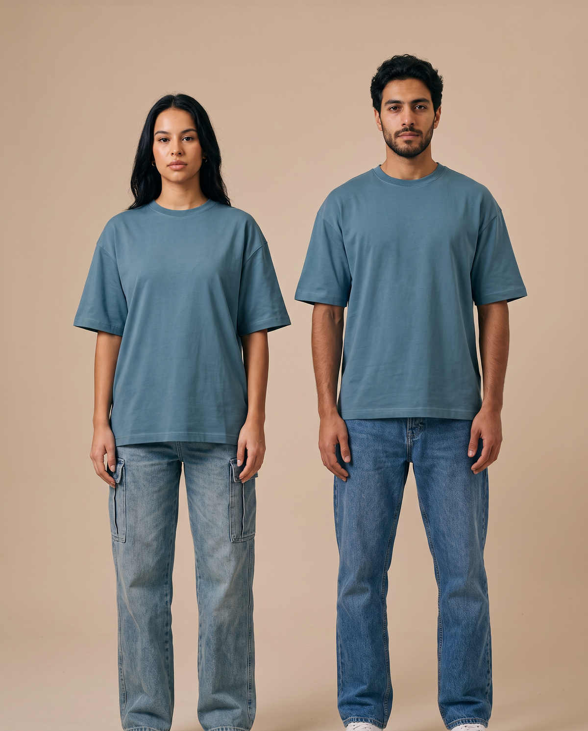 Coreline Half Sleeves Tee - Soft Teal, duo full body view