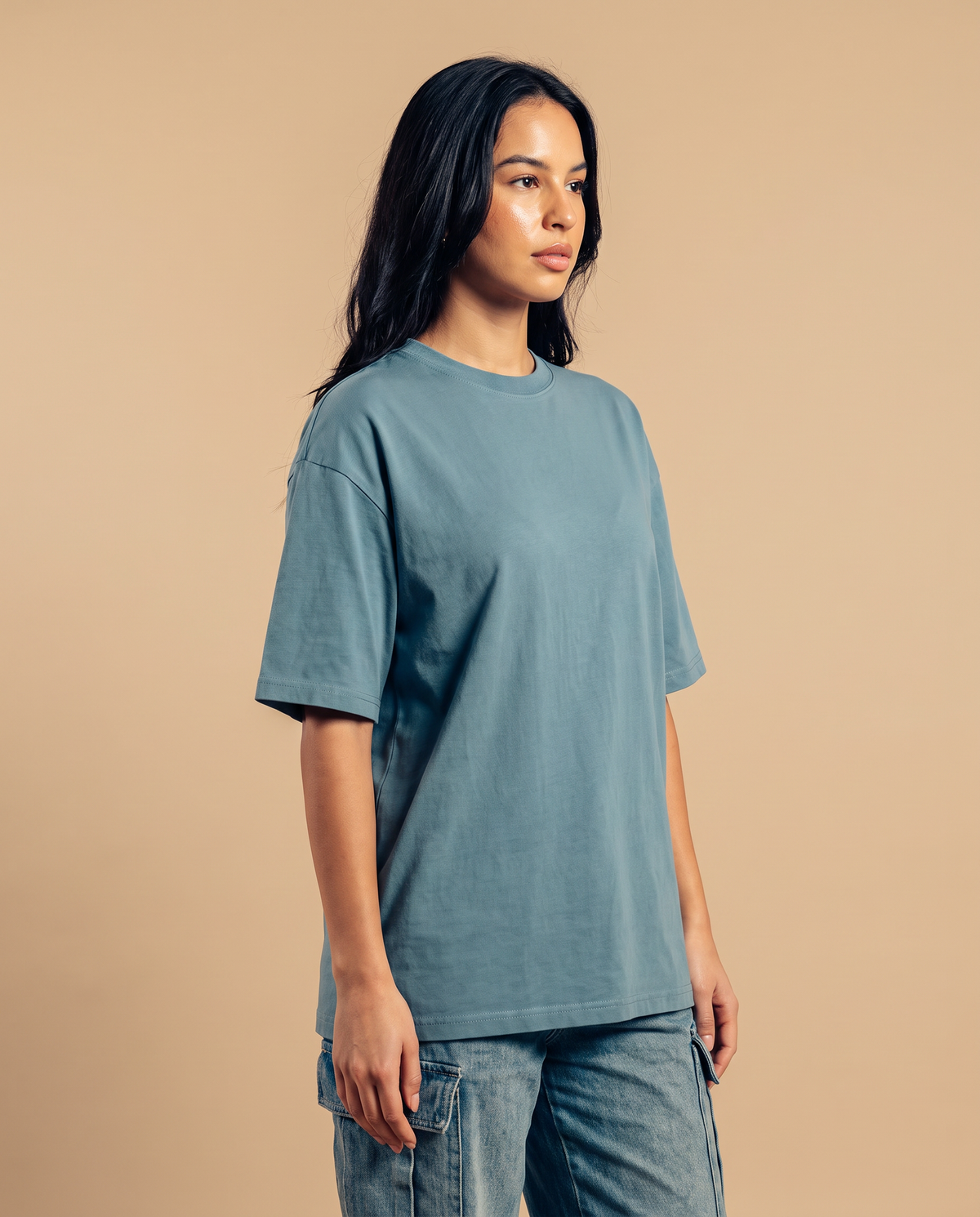 Coreline Half Sleeves Tee - Soft Teal, female front view