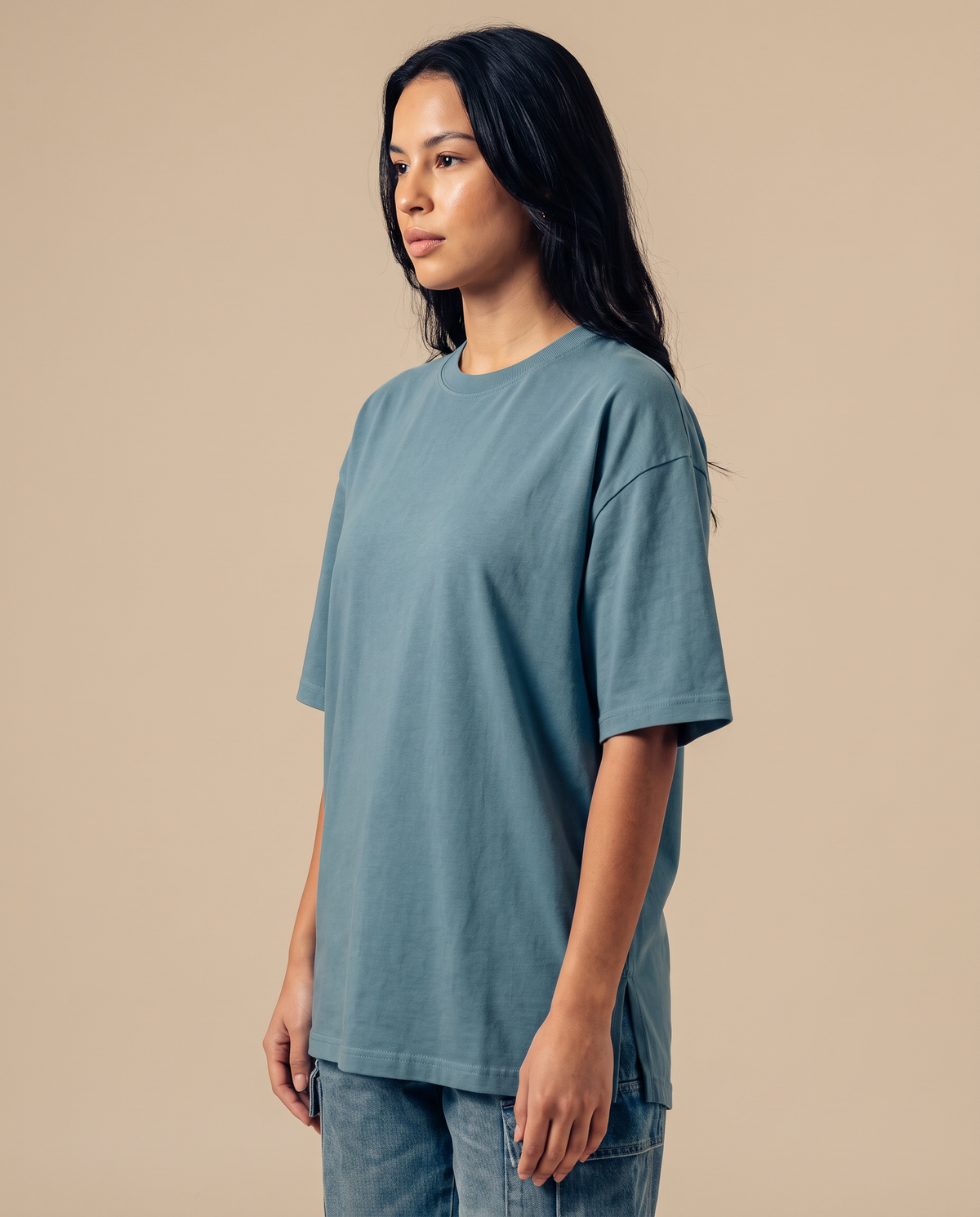 Coreline Half Sleeves Tee - Soft Teal, female side view