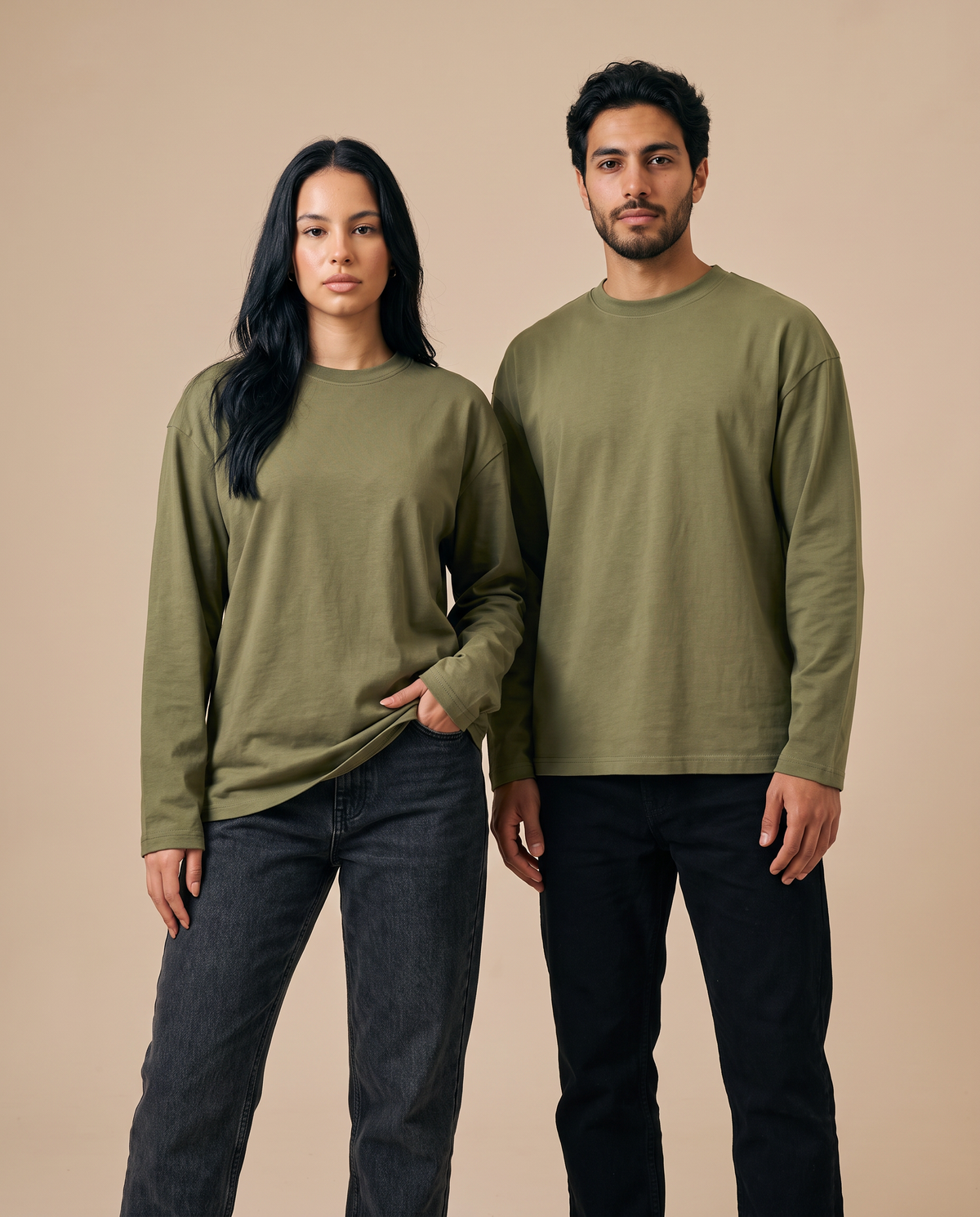 Olive Long Sleeves Tee - duo standing