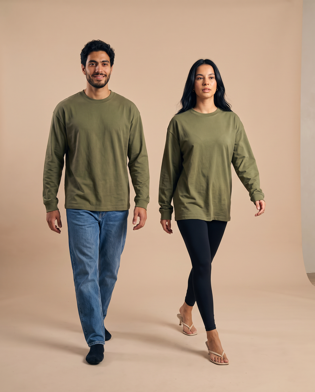 Olive Long Sleeves Tee - duo walking