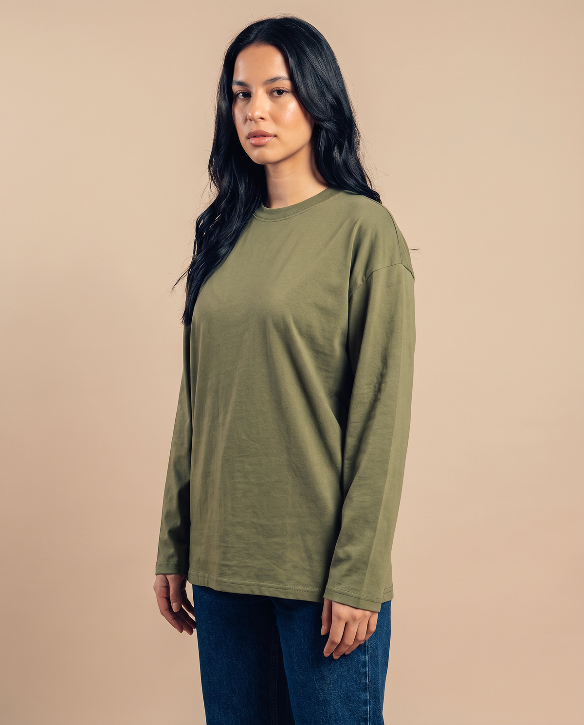 Olive Long Sleeves Tee - female angle