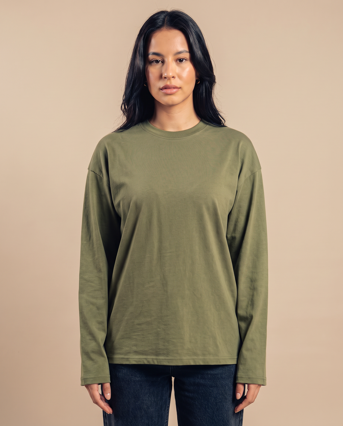 Olive Long Sleeves Tee - female front