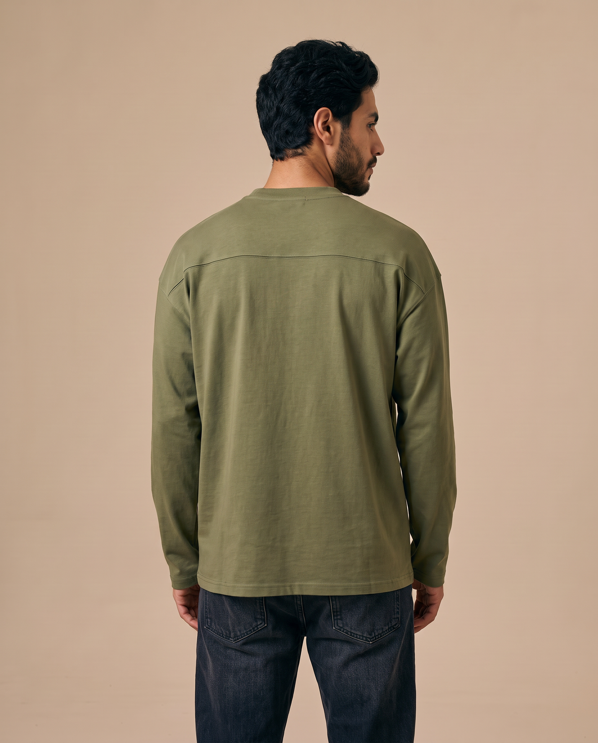Olive Long Sleeves Tee - male back