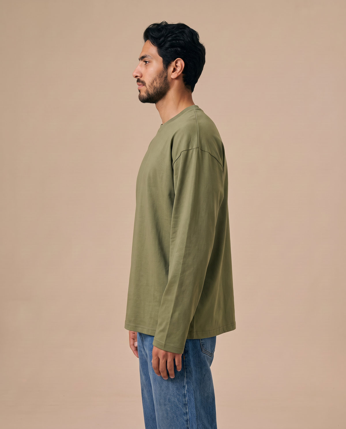 Olive Long Sleeves Tee - male side