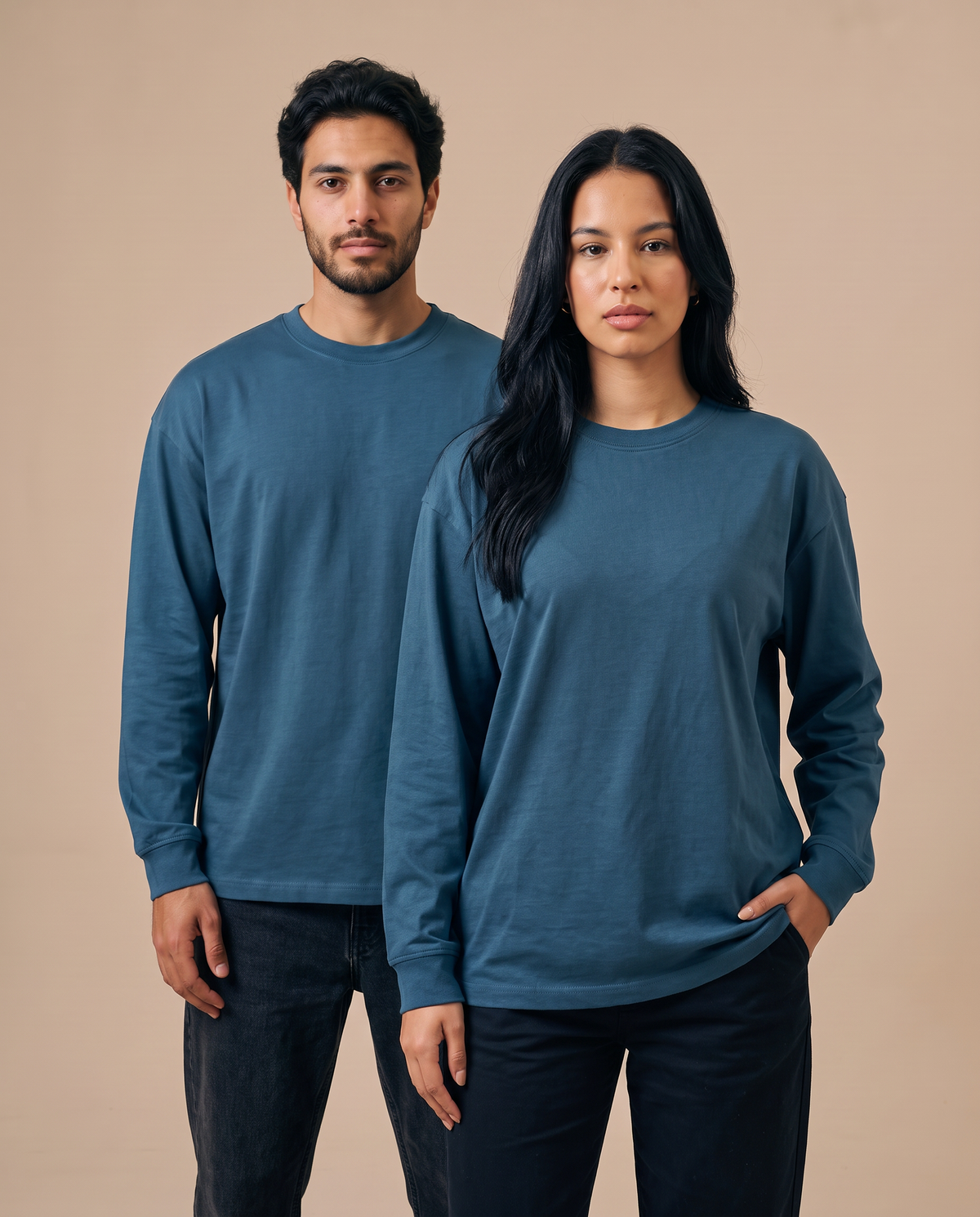 Petroleum Blue Long Sleeves Tee - duo