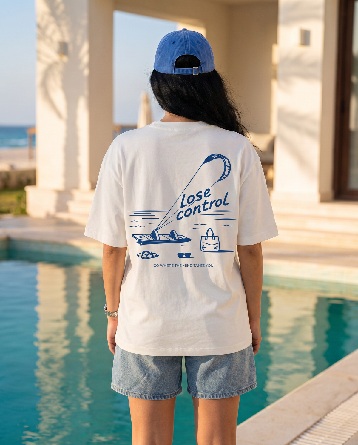 Lose Control T-shirt — back view by pool