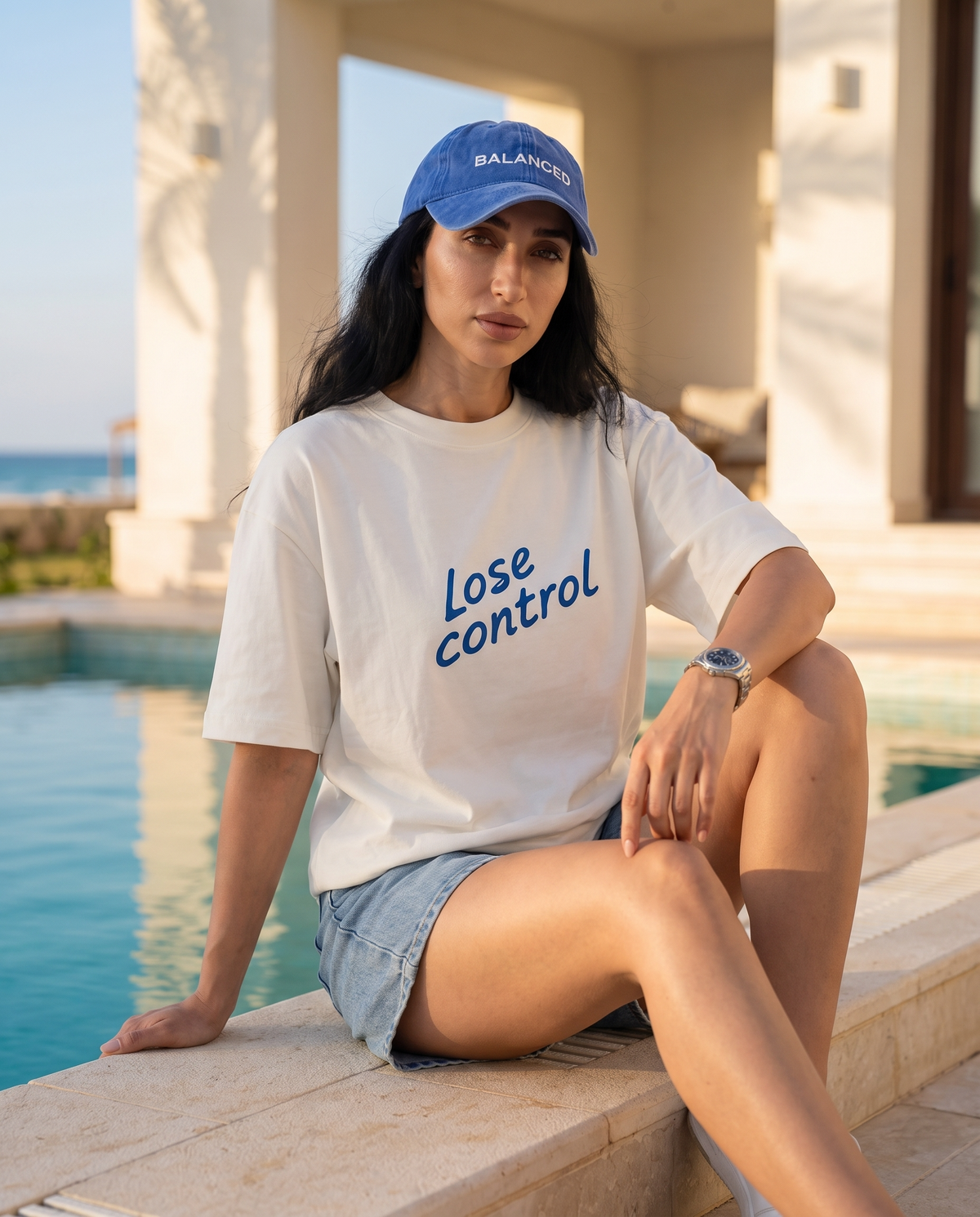 Lose Control T-shirt — front view by pool