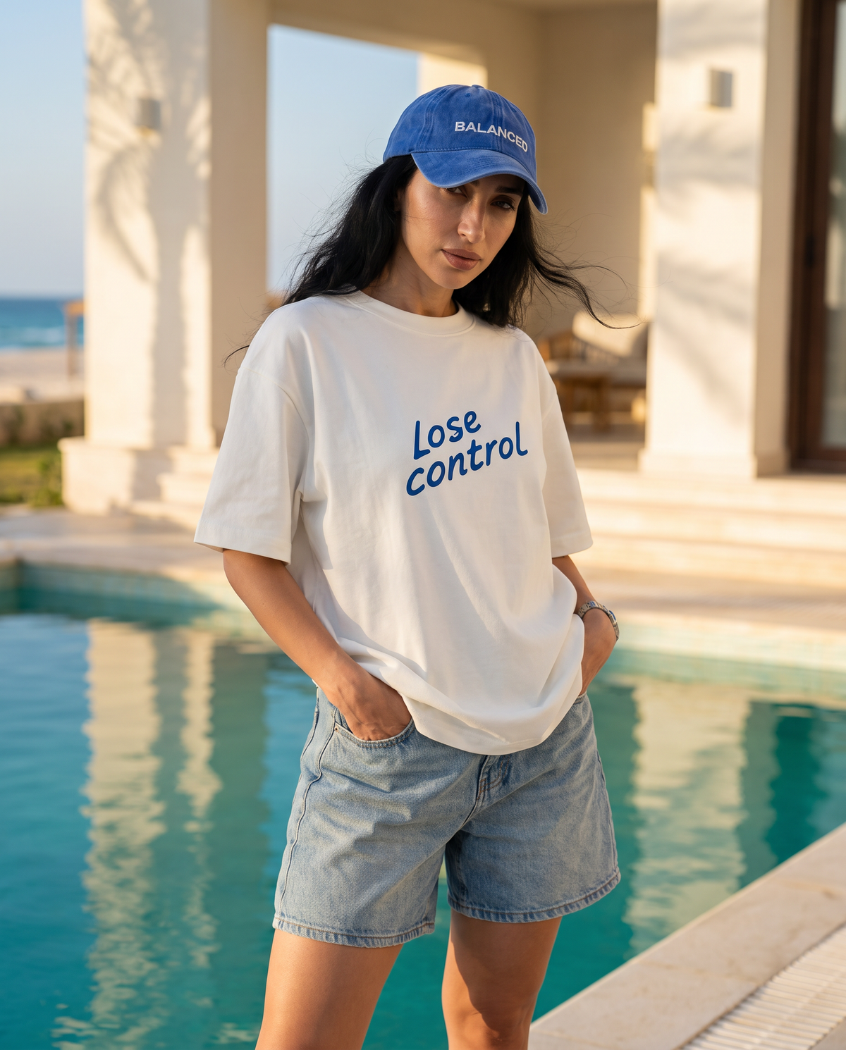 Lose Control T-shirt — front view by pool