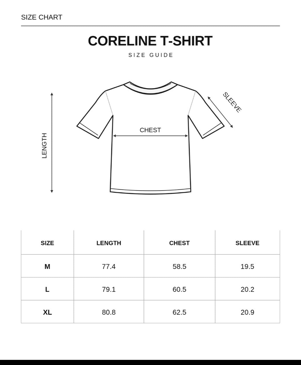 Size chart for Coreline Half Sleeves Tee - Brown