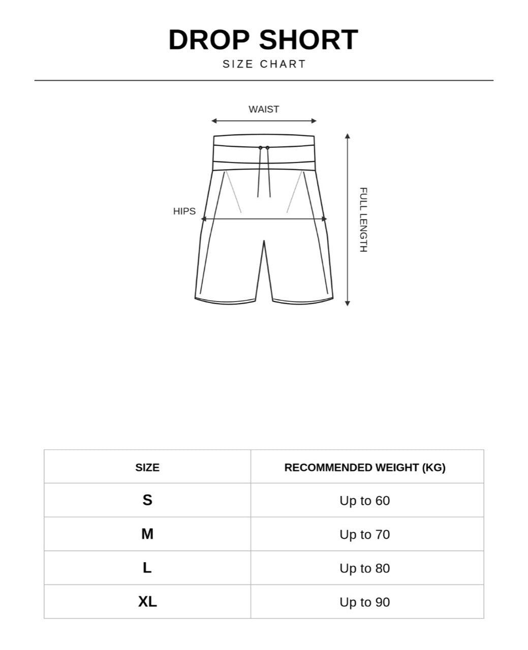 Size chart for Olive Drop Short