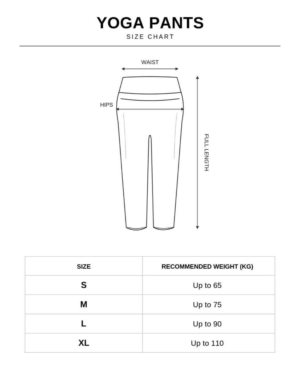 Size chart for Beige Yoga Pants