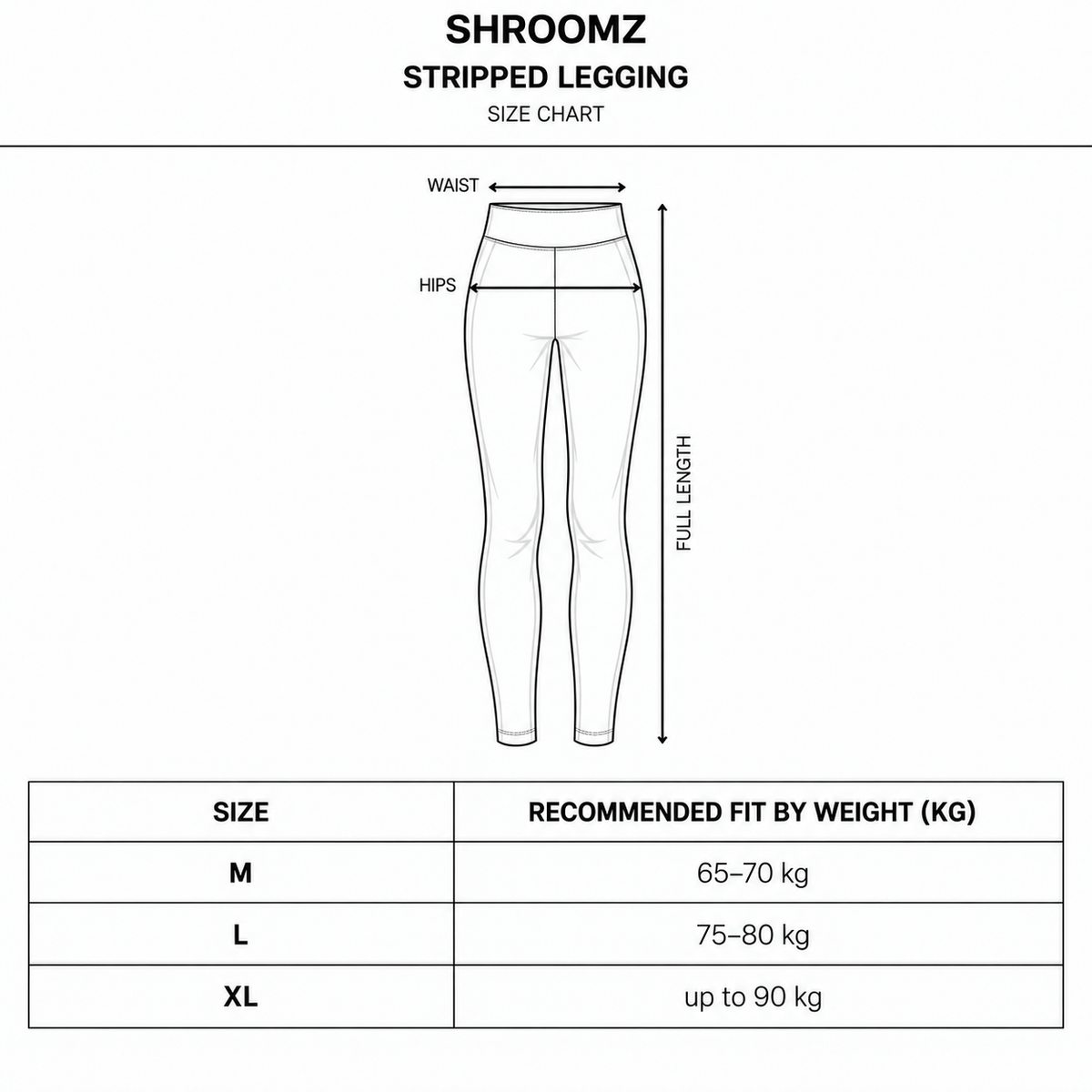 Size chart for Striped Legging
