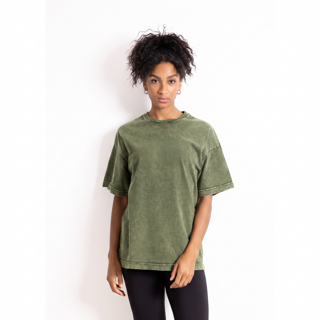 Washed Tee - Olive, front fit