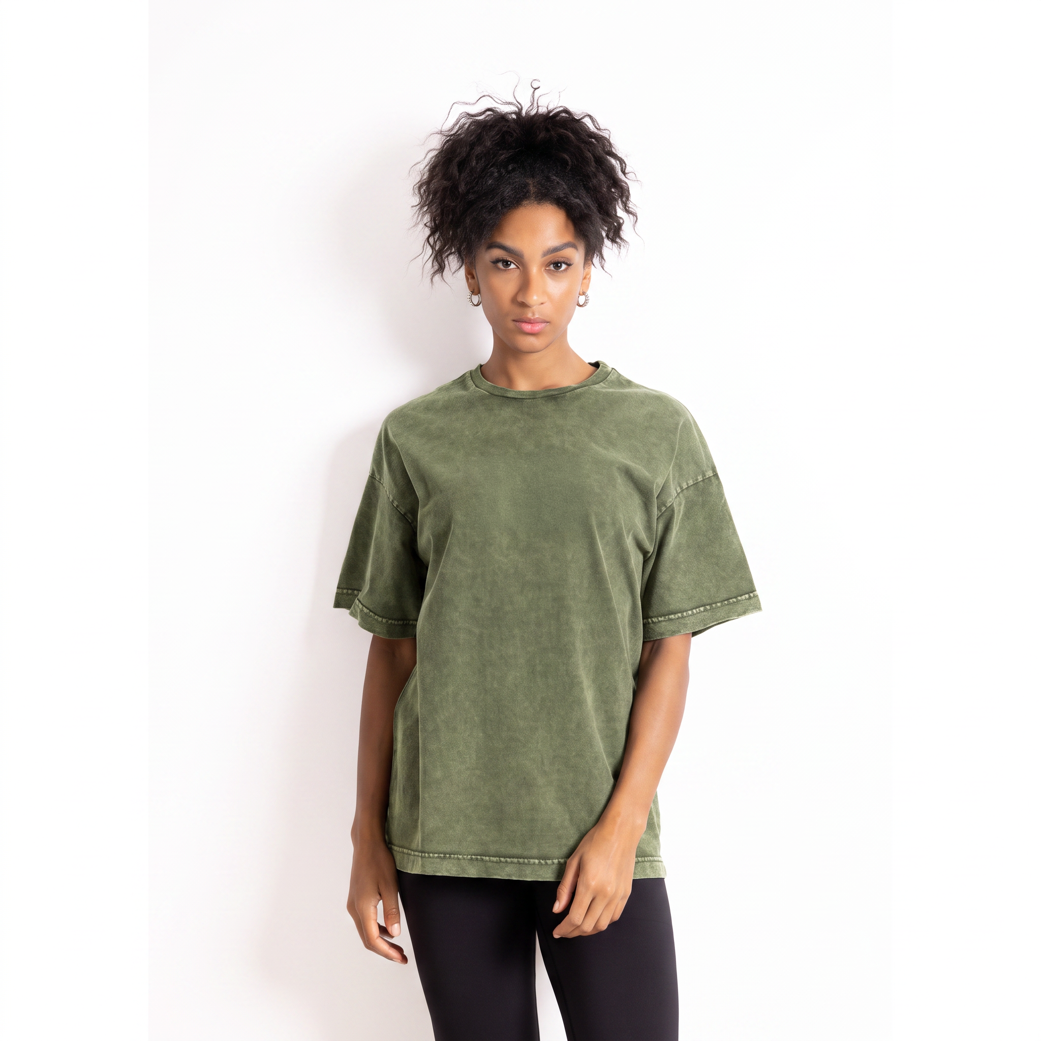 Washed Tee - Olive, front fit