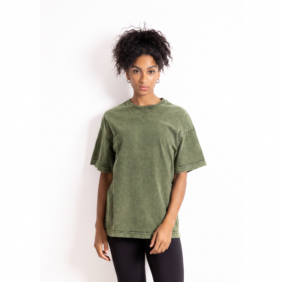 Washed Tee - Olive, front fit