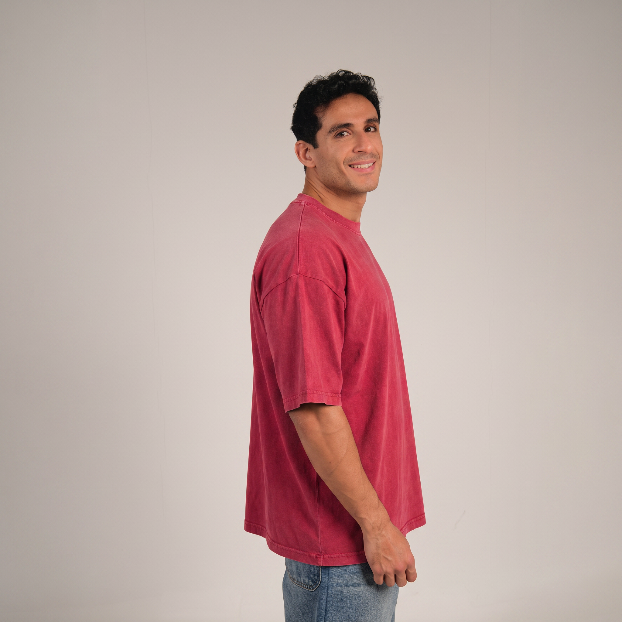 Washed Tee - Red, side fit