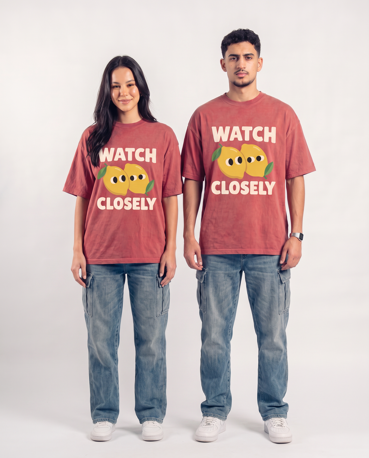 Watch Closely Tee — model pair